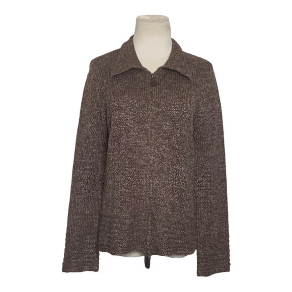 David Brooks brown zippered knit sweater jacket size M - Picture 10 of 11